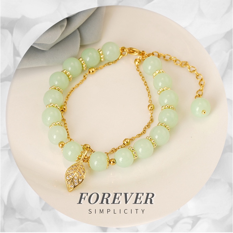 Perhiasan Gelang Giok Hetian 24K Motif Daun Lonceng Dapat Disesuaikan Untuk Wanita