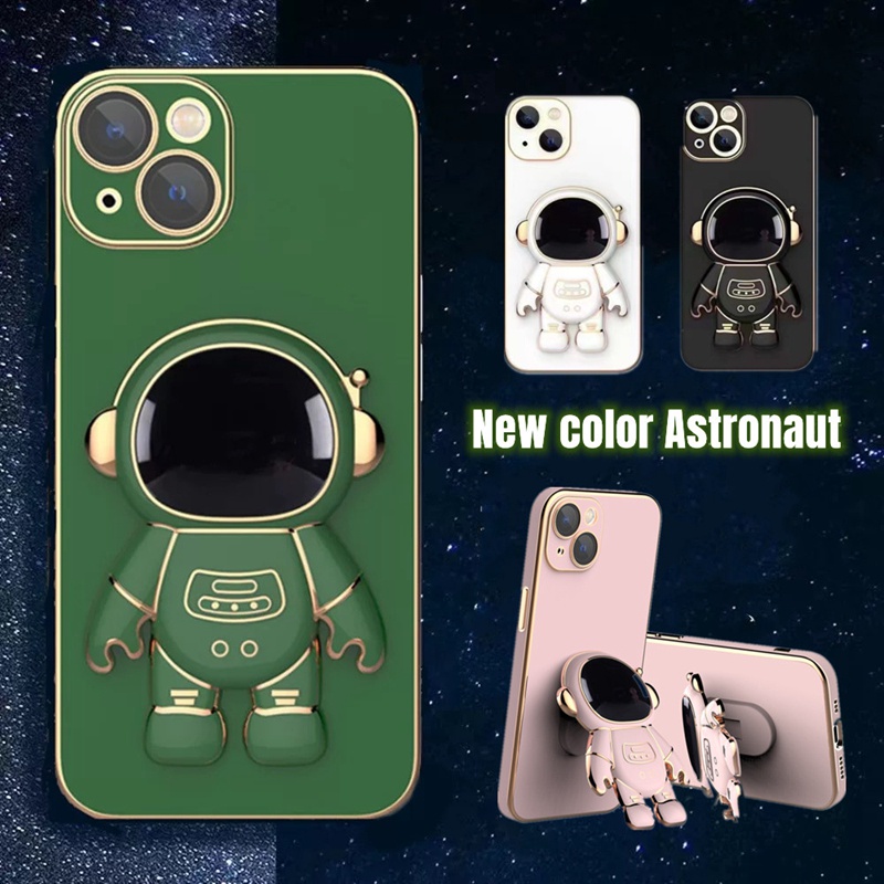 Soft case Pelindung Tahan Banting Desain Astronot Bahan Logam Untuk iphone 11 pro max 12 13 pro max X / Xs XR 7plus / 8plus