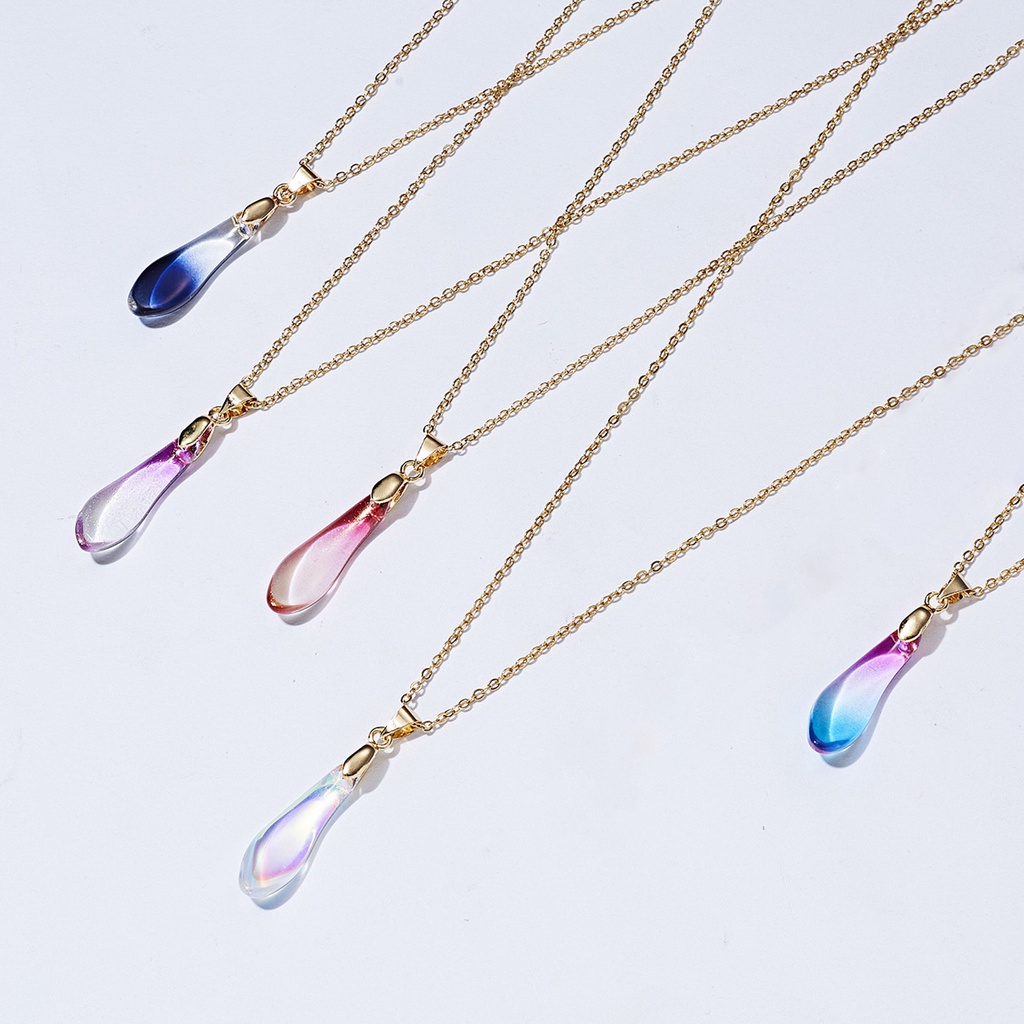 Hu Hu Hu Hu Hu Alat Bantu Pasang Kacamata♡ Kalung Batu Buatan Warna-Warni Bentuk Tetesan Air Adjustable Untuk Wanita