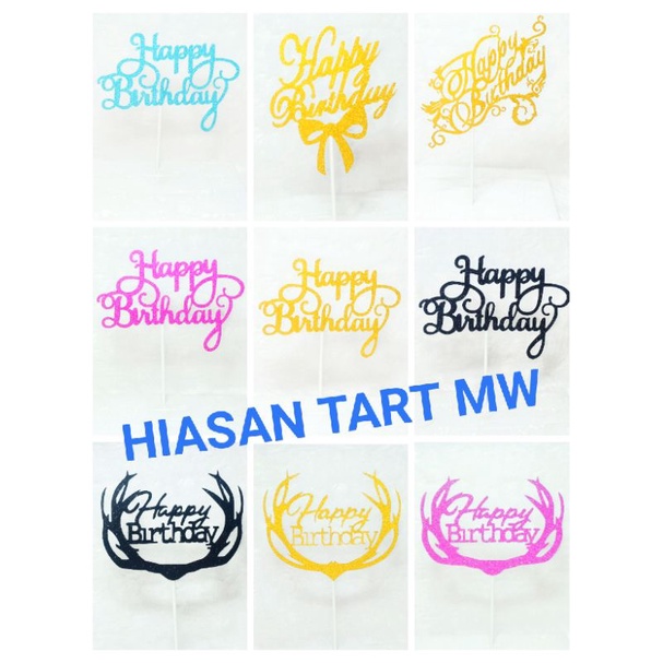 Topper Kue Happy Birthday Kertas Glitter / Hiasan Cake Ulang Tahun / Hiasan Ultah