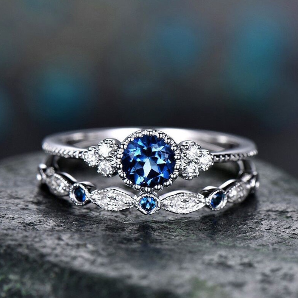 Hu Hu Hu Hu Hu Alat Bantu Pasang Kacamata♡ 2pcs / Set Cincin Wanita Hias Cubic Zirconia Bulat Hias Berlian Imitasi Untuk Pernikahan