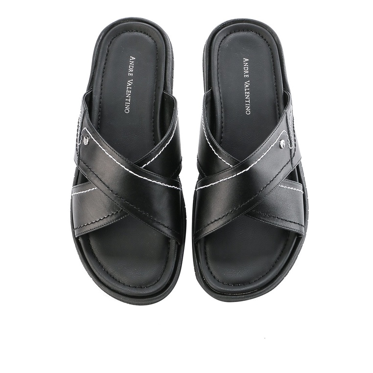 SANDAL SLIDE KULIT ANDRE VALENTINO PRIA ORIGINAL CASUAL HITAM AVM20