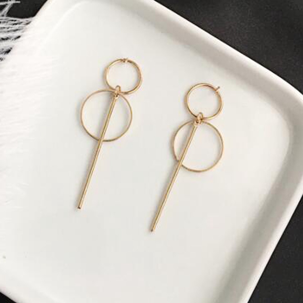 Hu Hu Hu Hu Hu Alat Bantu Pasang Kacamata♡ Anting Stud Tassel Panjang Bentuk Lingkaran Ganda Geometris Bahan Alloy Untuk Wanita