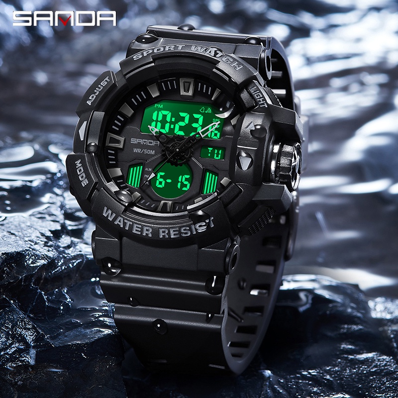 SANDA 3129 Jam Tangan Pria Wanita Digital Analog Tali Rubber Shockproof Anti Air WATCHKITE WKOS