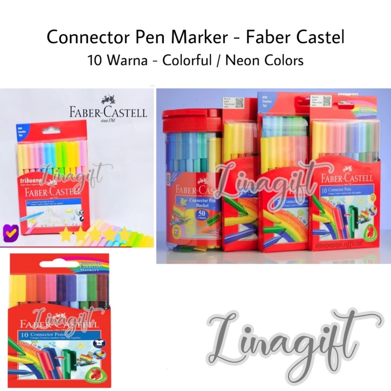 FABER CASTELL CONNECTOR PEN MARKER 10 / 60 WARNA - 10 COLORING PEN MARKERS COLORFULL / NEON COLORS / BRIGHT SOLID COLORS