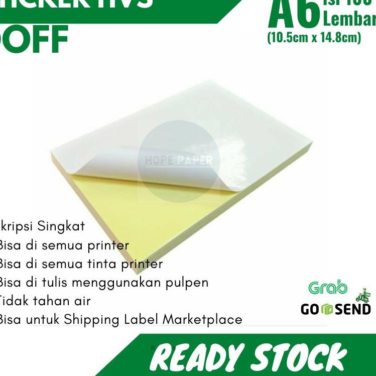 

[HARGA PROMO] Kertas Stiker HVS A6 - 1 pack isi 100 lembar / Stiker Shipping Label Marketplace / Ker