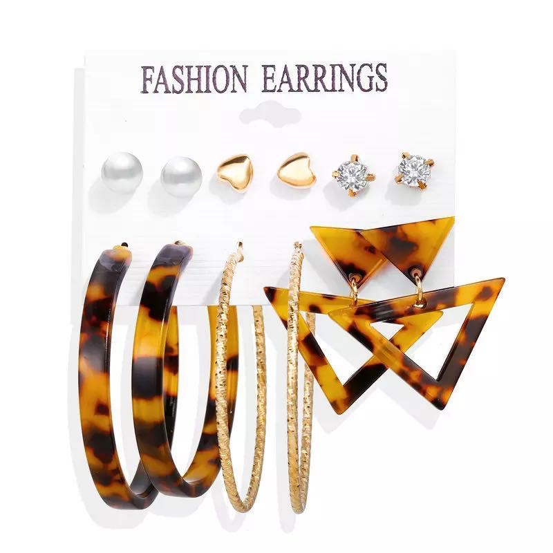 6 Pasang / Set Anting Tusuk Bentuk Lingkaran Aksen Mutiara + Rumbai Gaya Bohemian untuk Wanita