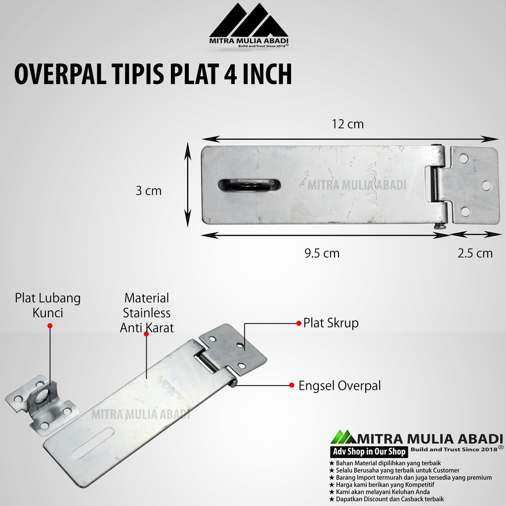 Overpal Plat 4&quot; / Grendel Gembok / Slot Gembok Plat