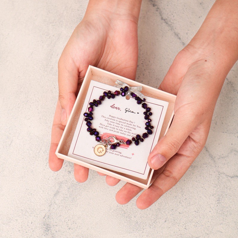 LITTLE TWO Gelang Kristal - ( belum termasuk bandul ) Ellen Metalic Purple Gelang Wanita Stainless Steal Anti Karat