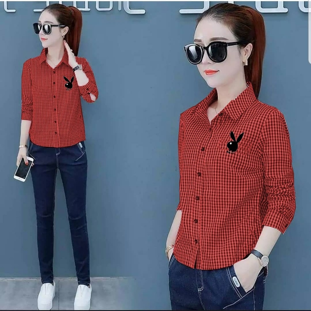 FWG - KEMEJA KOTAK PB / KEMEJA WANITA / KEMEJA KERJA / PAKAIAN WANITA KOTAK KEMEJA