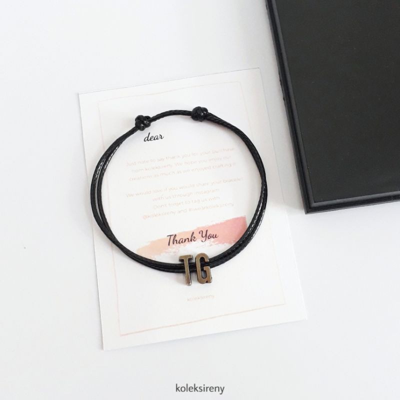 Gelang Tali Inisial A-Z - Gelang Huruf - Gelang Tali - Gelang Couple