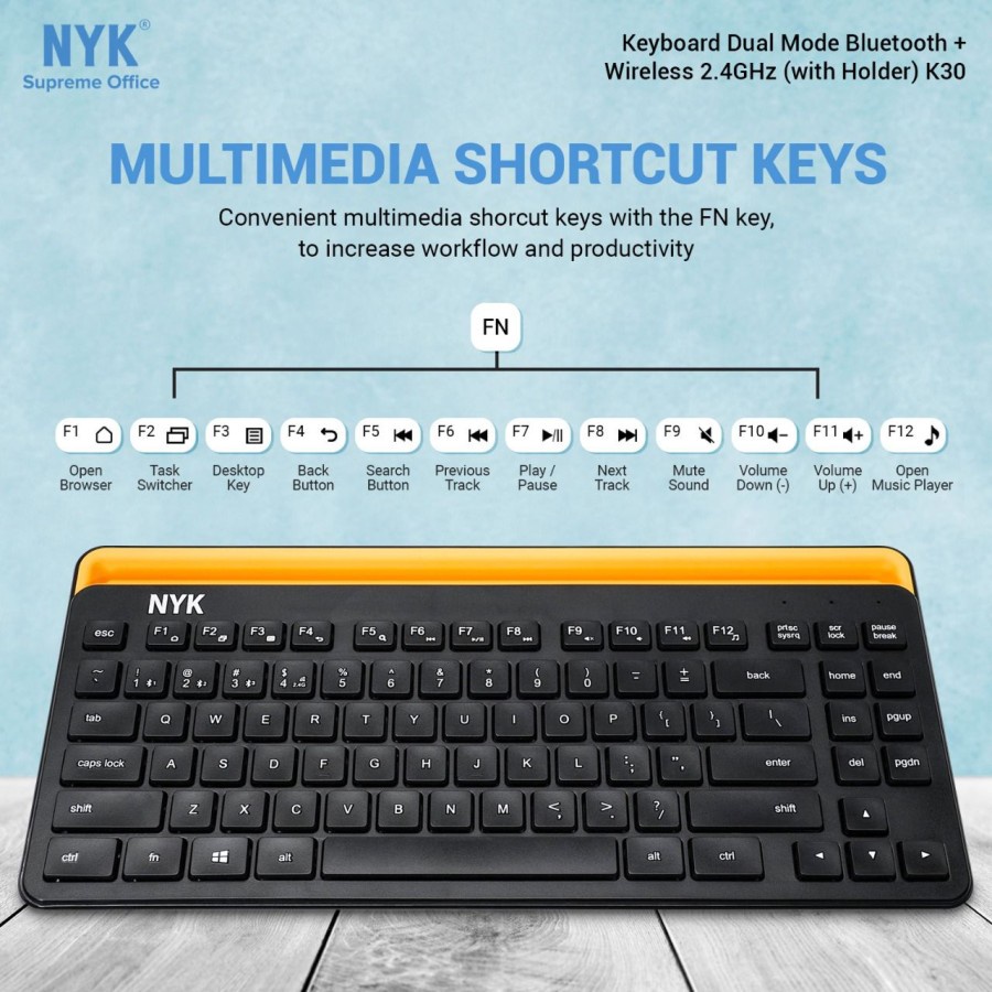 NYK K30 Keyboard Dual Mode Bluetooth + Wireless with Holder HP Tablet