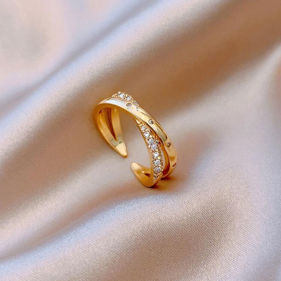 Berlian Salib Cincin Baja Titanium Rose Gold Emas Perhiasan Fashion Wanita Pertunangan Pernikahan Rings Adjustable Size