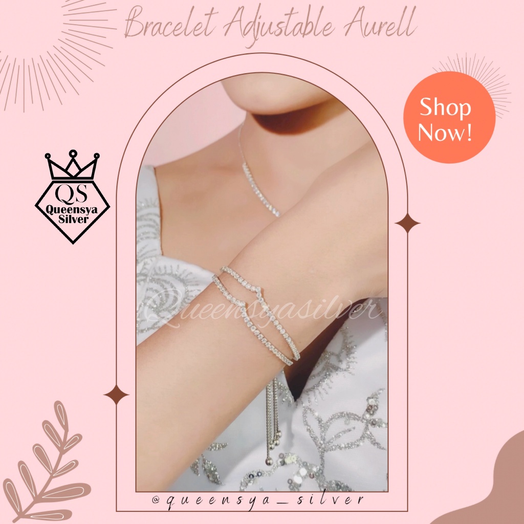 Set Perhiasan Perak AURELL Asli Silver 925 || Lapis Emas Putih || Set Cincin Kalung Gelang || Queensya Silver