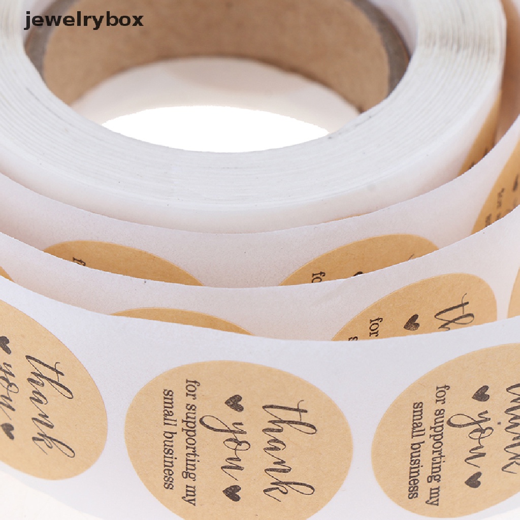 500pcs / roll Stiker Label Kertas Bulat Tulisan Thank You Handmade Untuk Dekorasi