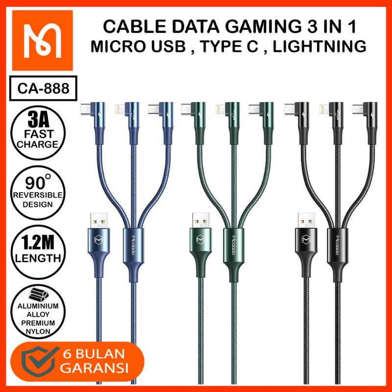 Kabel Data 3in1 Mcdodo Micro USB / Type C  / Lightning