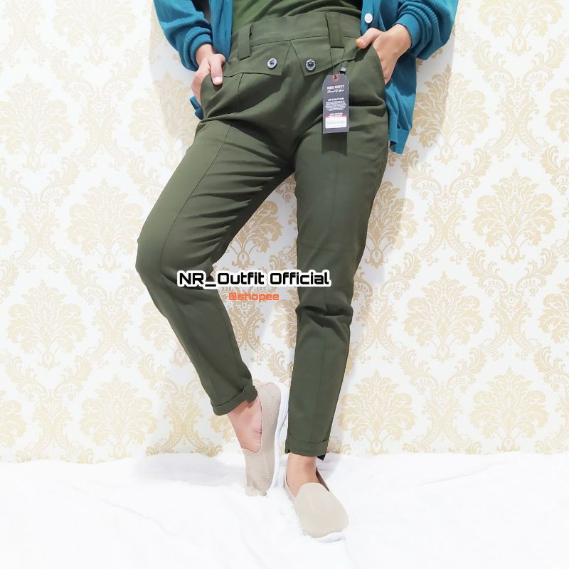 Baggy Pants Street Baggypant Twill Grade A pinggang karet belakang Celana Wanita Katun Twill Strit