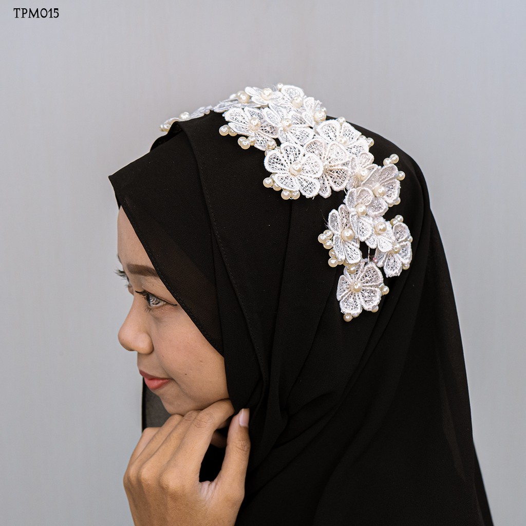 [PRODUK FAVORIT] AKSESORIS BRIDAL TIARA HIJABERS LACE BROKAT PUTIH TPM015