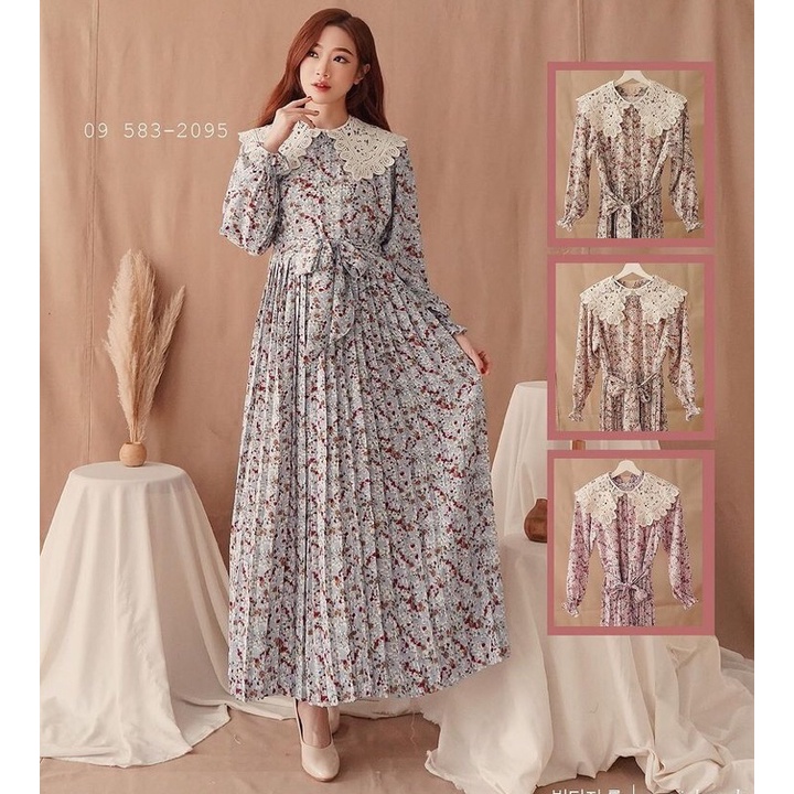 Gamis Yuna Plisket Bunga Tulip