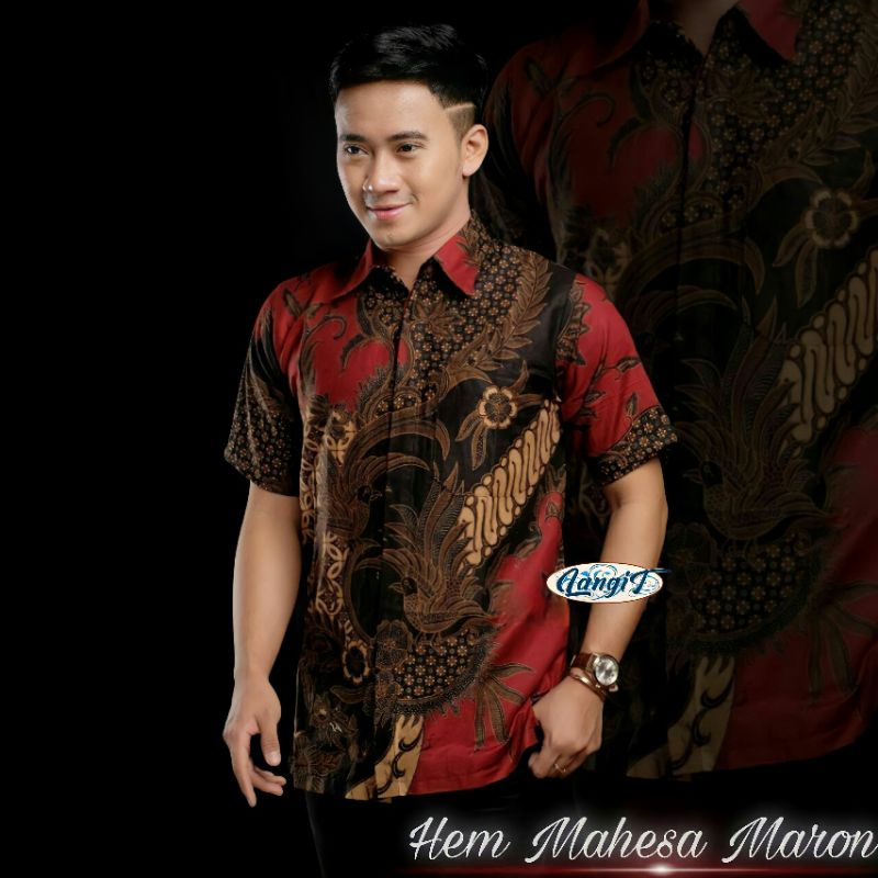 Batik Pria Lengan Pendek  BATIK MURAH HRB026 motif TERBARU 2021 Kode 002 size M L XL XXL BIG SIZE 3L 4L 5L 6L Reguler Fit-HEM MAHESA MARON
