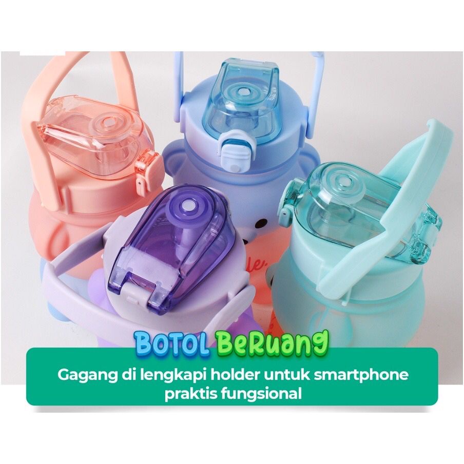 BOTOL MINUM BERUANG GEMOY GRADASI 3D VIRAL 1.3 LITER ANAK MOTIVATOR PENANDA WAKTU [FREE STICKER]