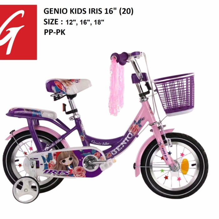 sepeda anak cewek perempuan mini genio iris 12 16 18 inch by united - 12