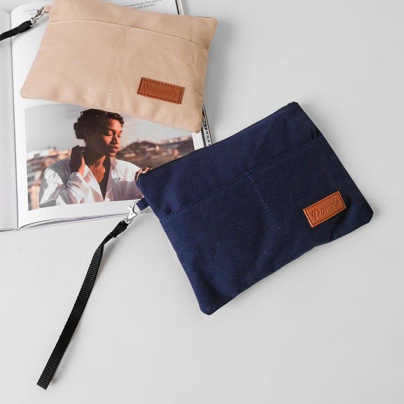 ❁ Pamole - Pouch Kekinian Bahan Kanvas Penutup Resleting ♣