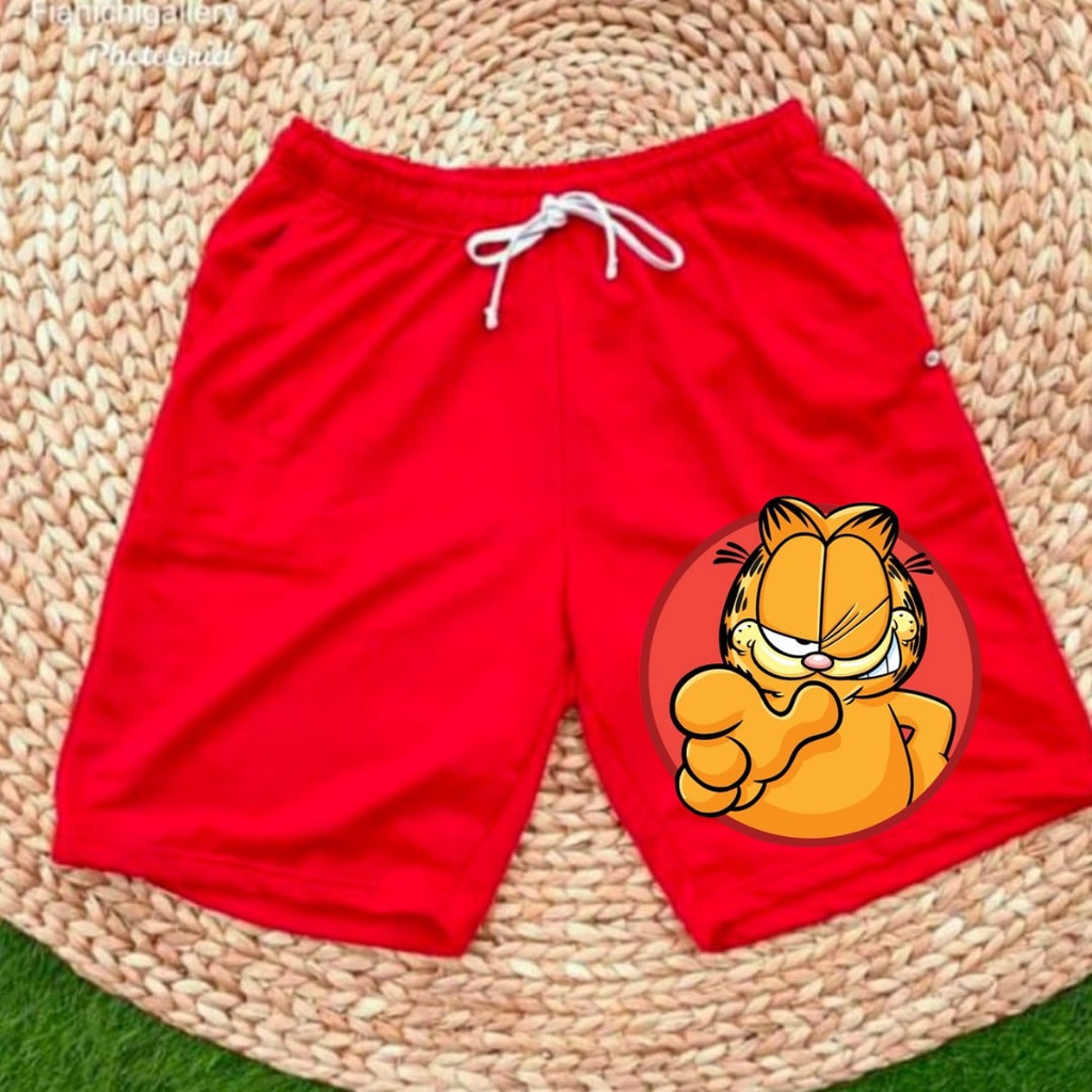 Clothing May - Celana Pendek Garfield Merah Boxer Pria Pendek Celana Tali Kolor Bokser Kekinian Cowok Laki-Laki Bahan Babyterry Baby Terry Premium Original Murah