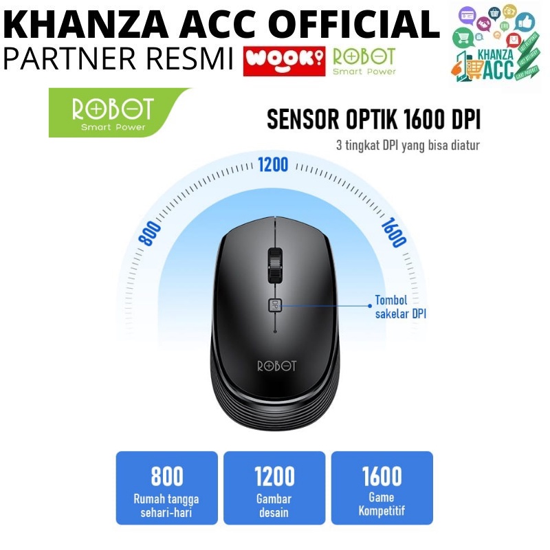 KHANZAACC ROBOT M205 Wireless Mouse Optical 2.4G &amp; Tombol Sakelar DPI