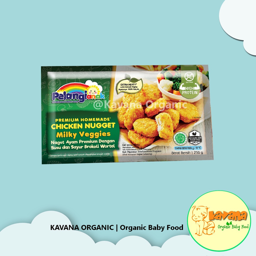 

Chicken Nugget Milky Veggie by Pelangi Anak ( Dengan sayuran brokoli dan wortel) Usia 12 bulan+ (Silahkan menambahkan product icegel jika dirasa perlu)