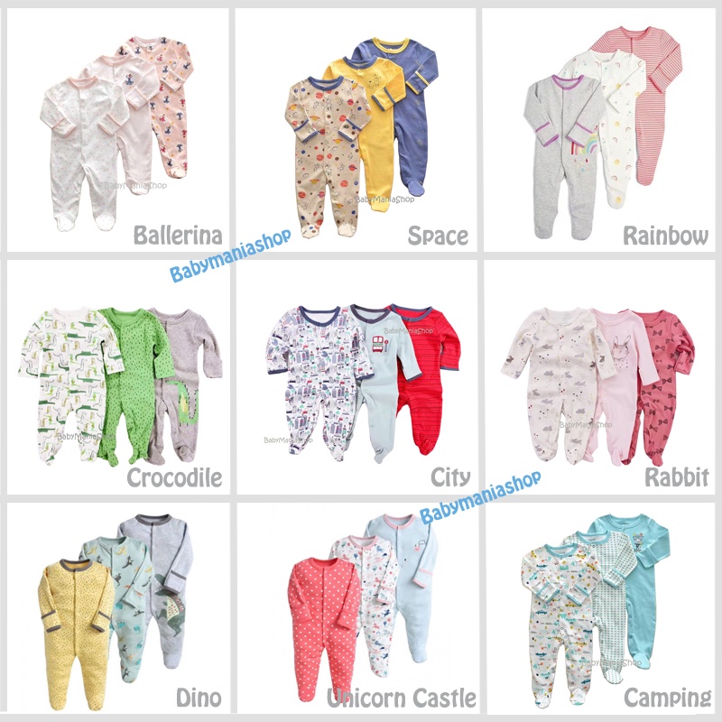 SLEEPSUIT Mamas Papas 3in1 PREMIUM QUALITY Sleepsuit Bayi Pajamas Tutup Kaki Baju Tidur Bayi Jumpsuit Mama Papa Baju Bayi Katun Halus Lengan Panjang Kaki Panjang Romper Panjang Ballerina Dino City Cars Shabby