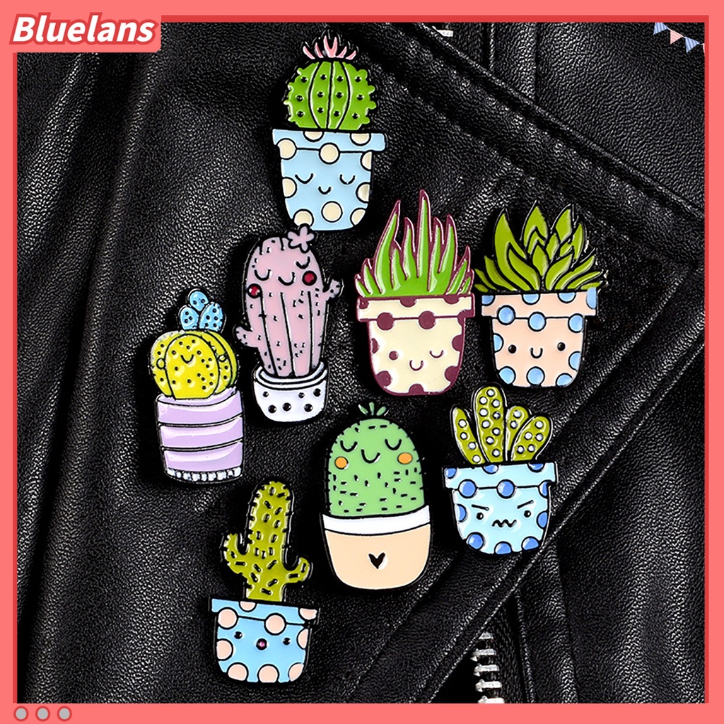 8pcs Bros Pin Enamel Bentuk Pot Tanaman Kaktus Aloe Mini Untuk Pakaian