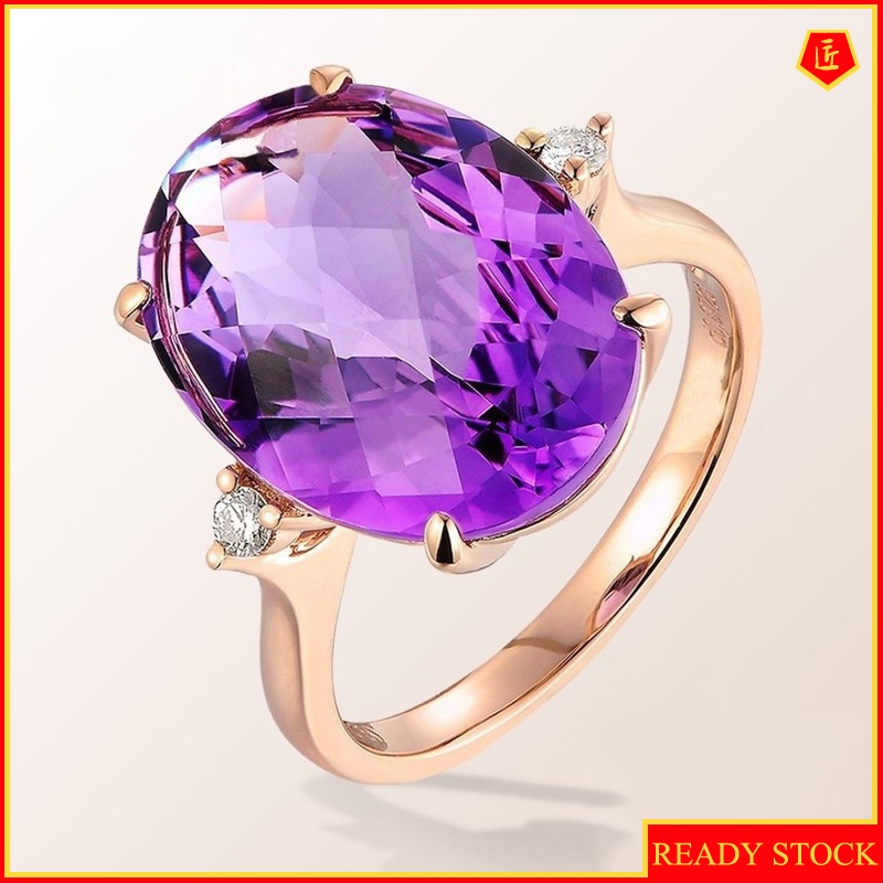 [Ready Stock]Fashion Luxury 18K Rose Gold Amethyst Ring