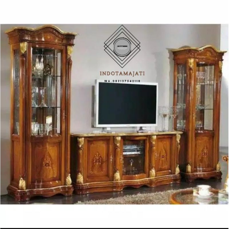 bufet tivi/lemari pojok kayu jati