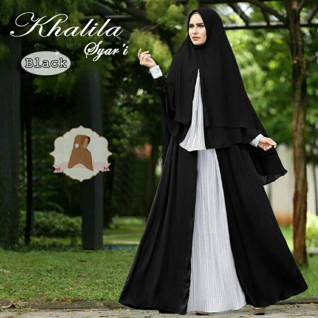 GAMIS KHALILA SYARI BLACK BUSUI BAHAN MAXMARA PREMIUM KOMBI PLISKET GAMIS JUMBO BEST SELLER