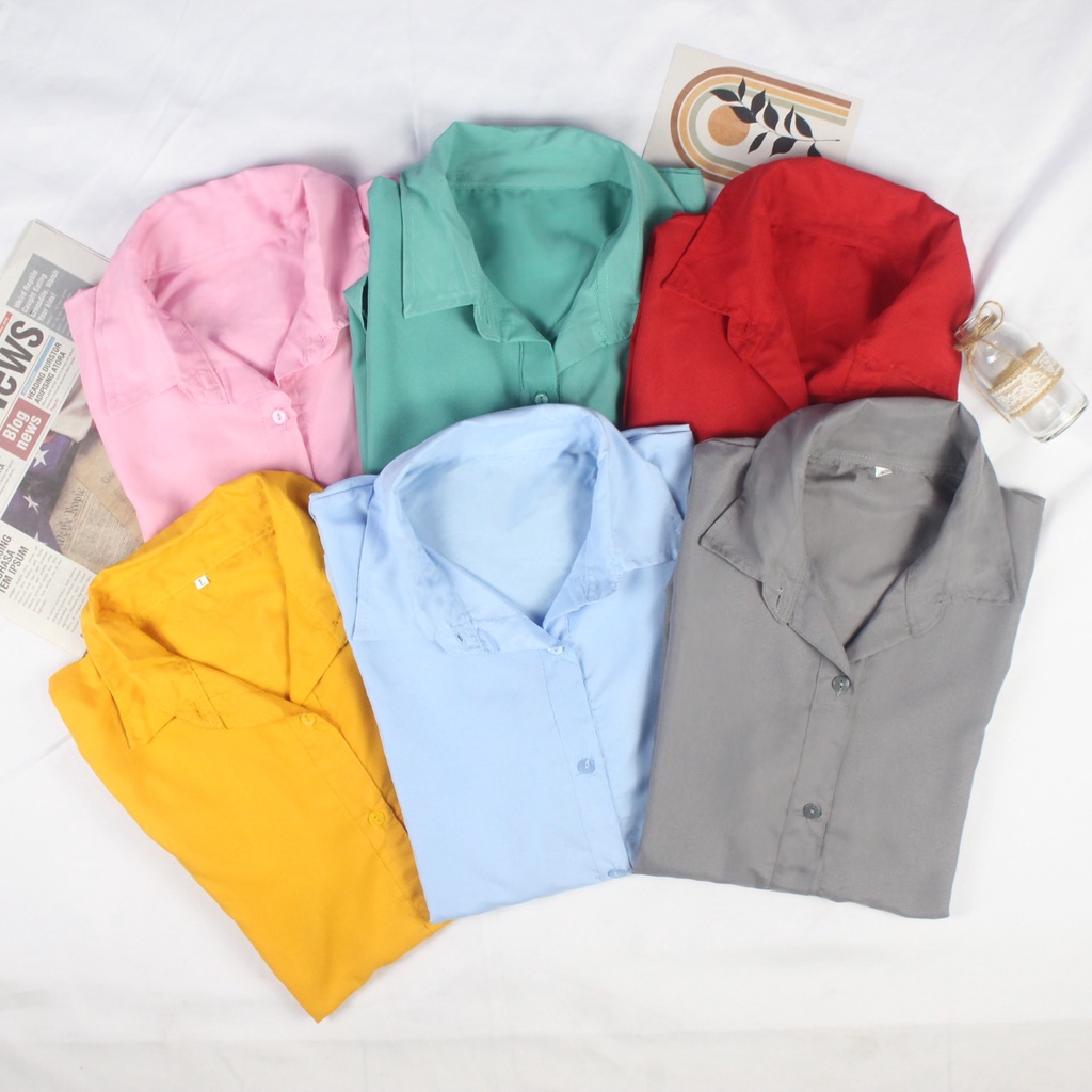 RX Fashion - KEMEJA AUREL / KEMEJA BASIC Wanita Polos lengan panjang Tangan Skoder / Lumina Basic / Kemeja Dian / Kemeja Polos /  -R3-RANDOM