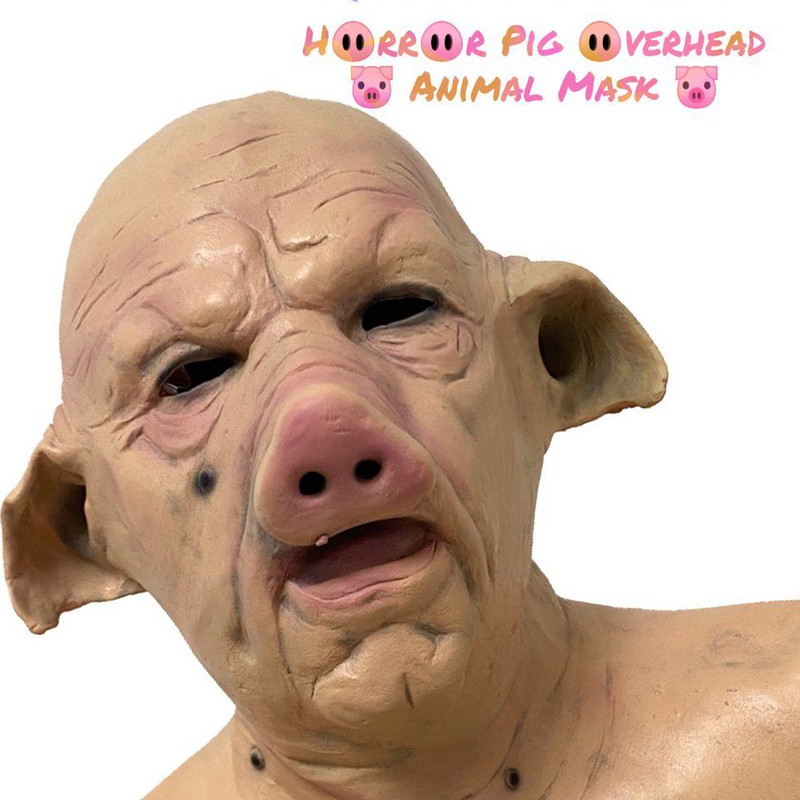 Topeng Babi Lucu Fullface Horror Pig Overhead Animal Mask Latex Halloween Cosplay Masker