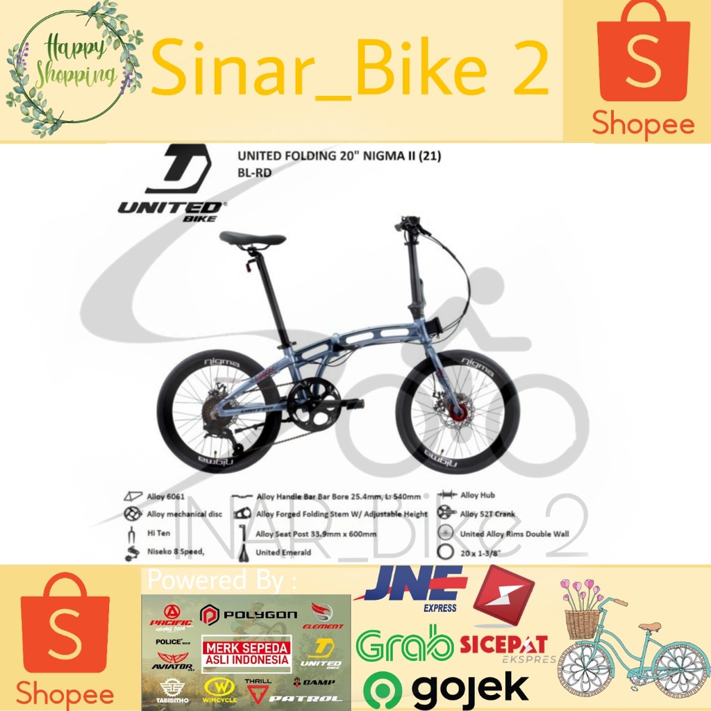 Sepeda Lipat 20Inch United Nigma II Folding 8Speed (Gosend/Grab)