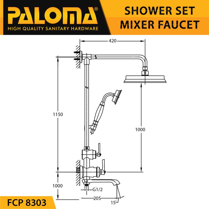 PALOMA FCP 8303 Shower Tiang Set Mandi Keran Kran Panas Dingin COKlLAT ORB BROWN SERIES ANTIK