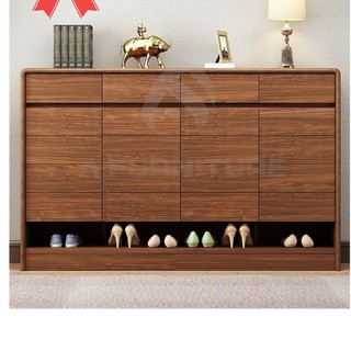 AFurniture Rak Sepatu Kayu Mahoni Solid Simple Walnut AFurniture Rak Sepatu Kayu Mahoni Solid Simple Walnut