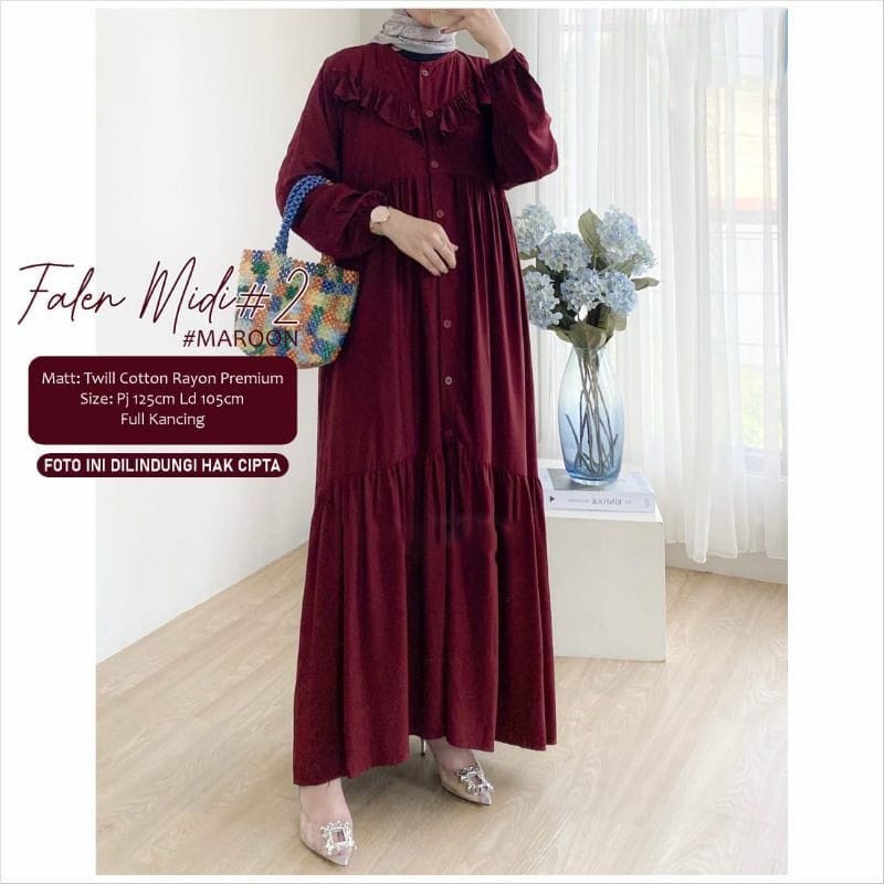 FALEN MIDI - MIDI DRESS WANITA  - GAMIS KATUN RAYON KEKINIAN