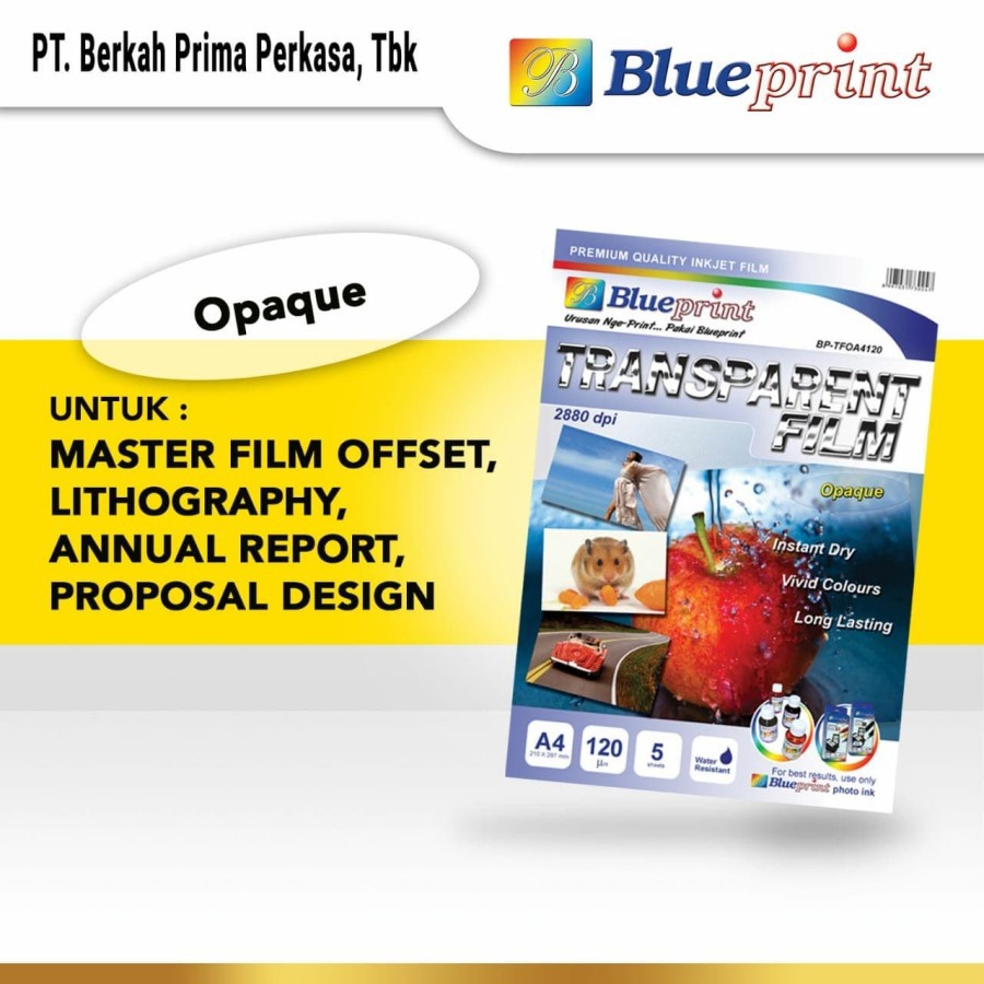

Kertas Film Transparan Opaque Transparent Film A4 BLUEPRINT Opaque Transparent Water Resistant
