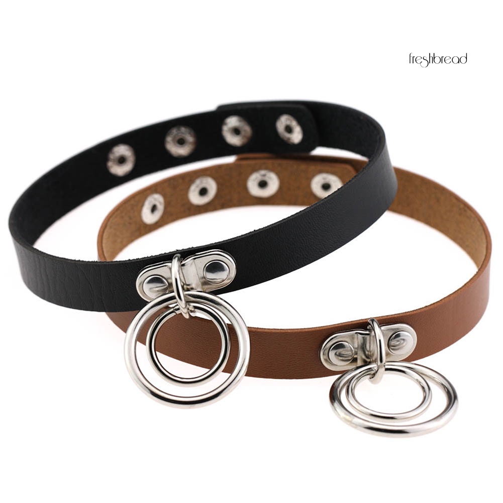 [TERLARIS]Lady Girl Punk Gothic Dual Rings Snap Button Faux Leather Choker Short Necklace