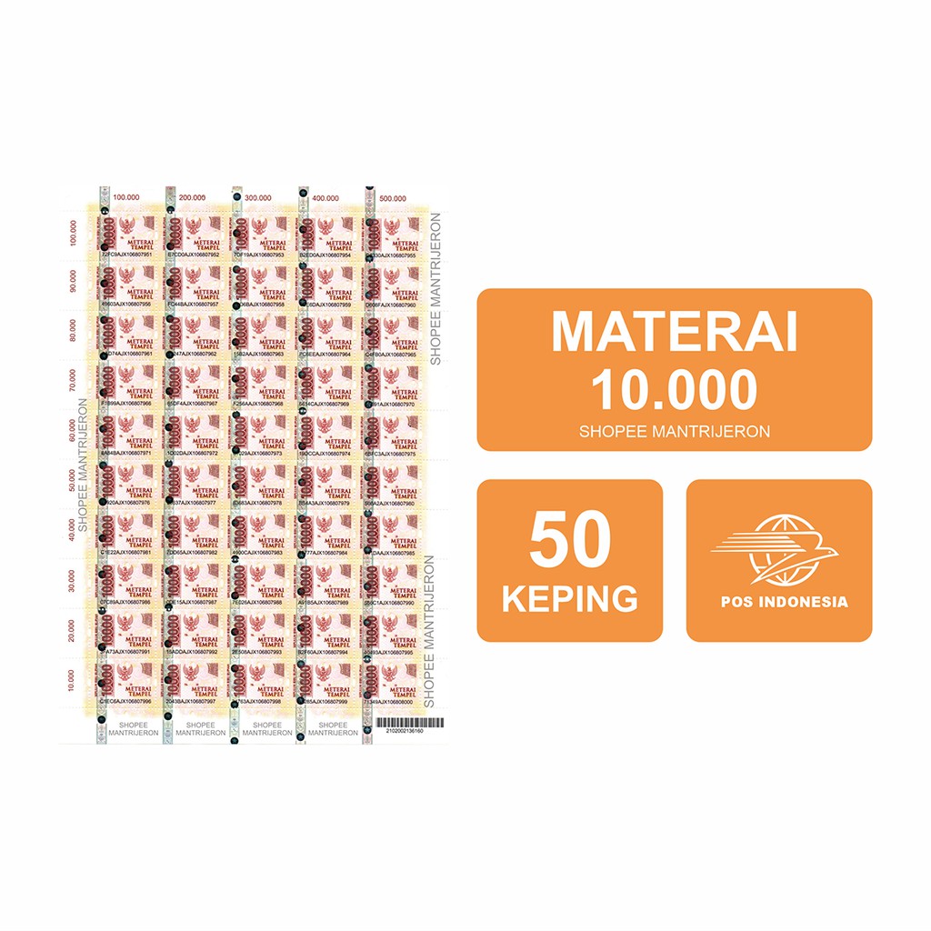 

Materai 10000 Meterai Tempel 10.000 Sepuluh Ribu Rupiah Asli Original 50 pcs Fullsheet