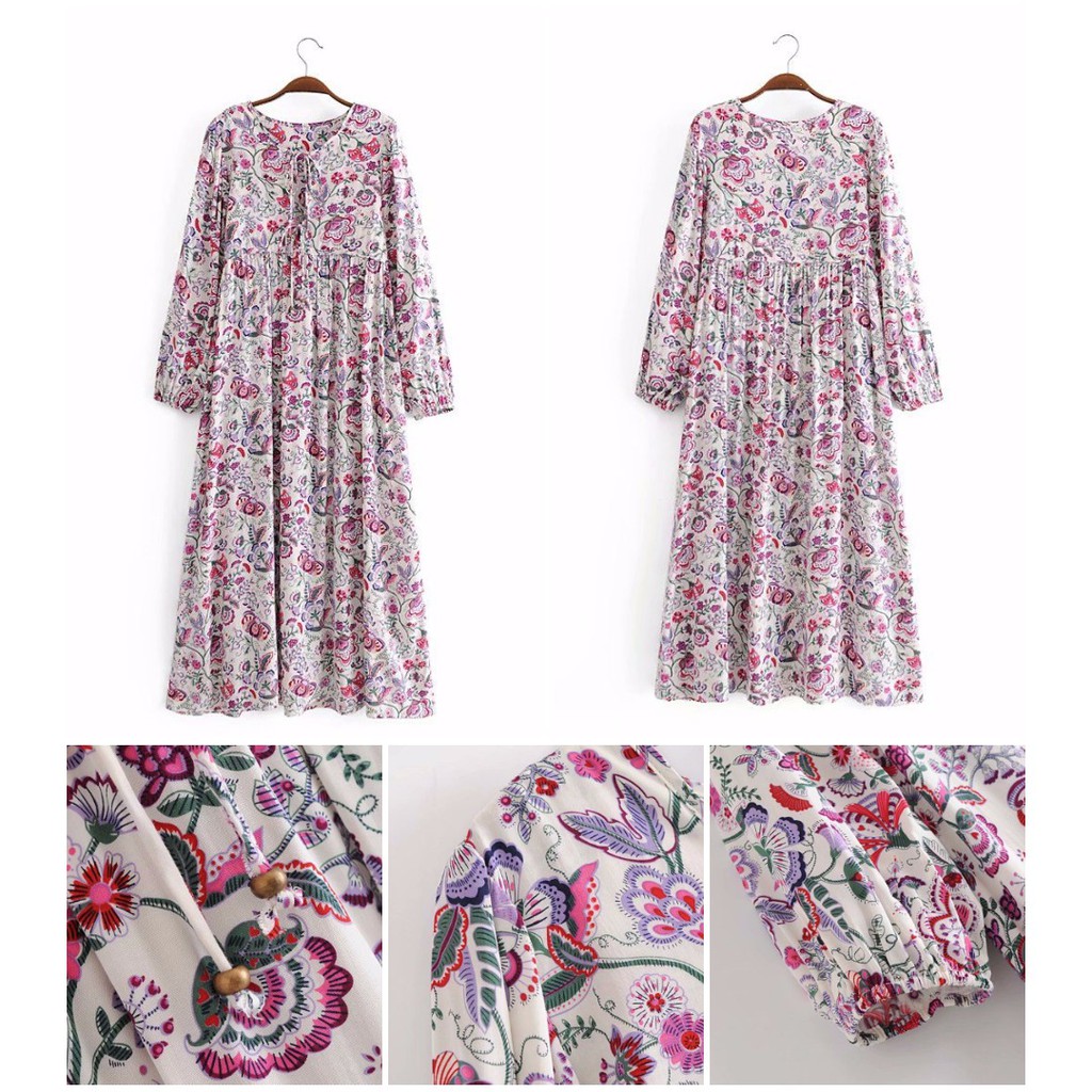 LONG DRESS MAXI PANTAI WANITA MOTIF BUNGA LENGAN PANJANH ELEGAN PREMIUM VEN8549