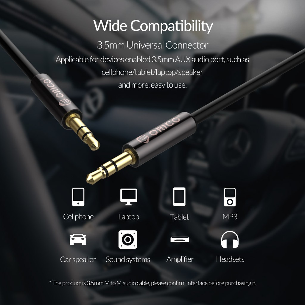 AUX Audio cable ORICO 3.5mm stereo gold plated copper shell 1m AM-m2-10
