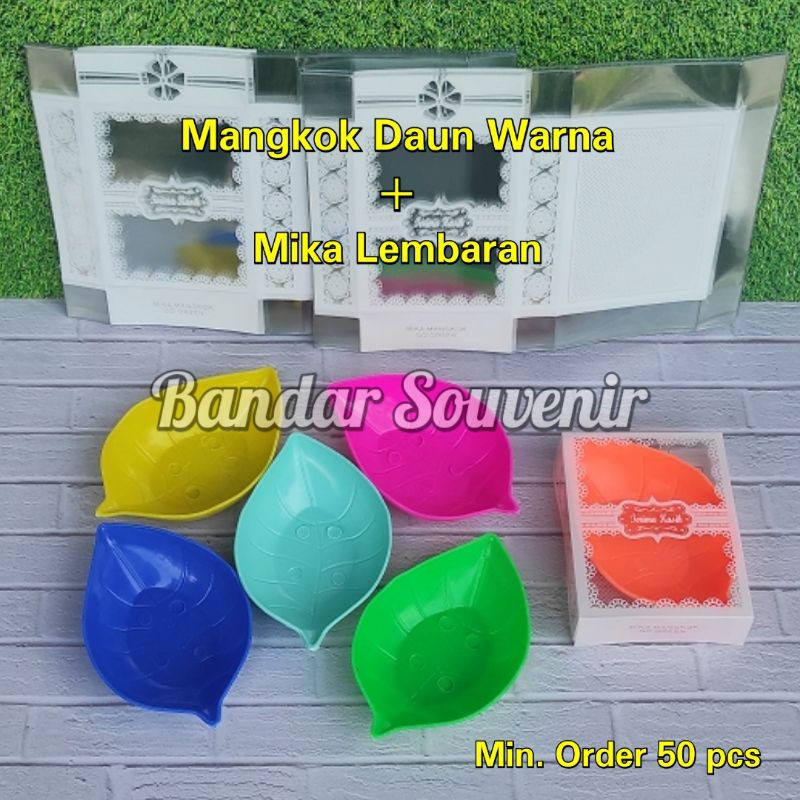 Isi 50 PCS Souvenir Mangkok Daun Warna + Mika/Box Lembaran Gratis Kartu Thanks