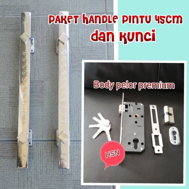 SET HANDLE PINTU 45CM + KUNCI PELOR - PAKET HANDLE PINTU RUMAH KUNCI PINTU