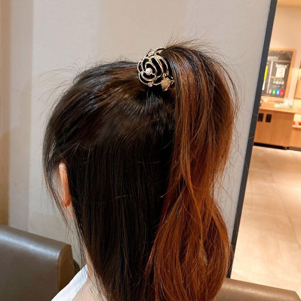 Agustina Ponytail Hair Claws Pearl Elegan Jepit Rambut Bunga Mawar Hiasan Kepala Jepit Aksesoris Rambut