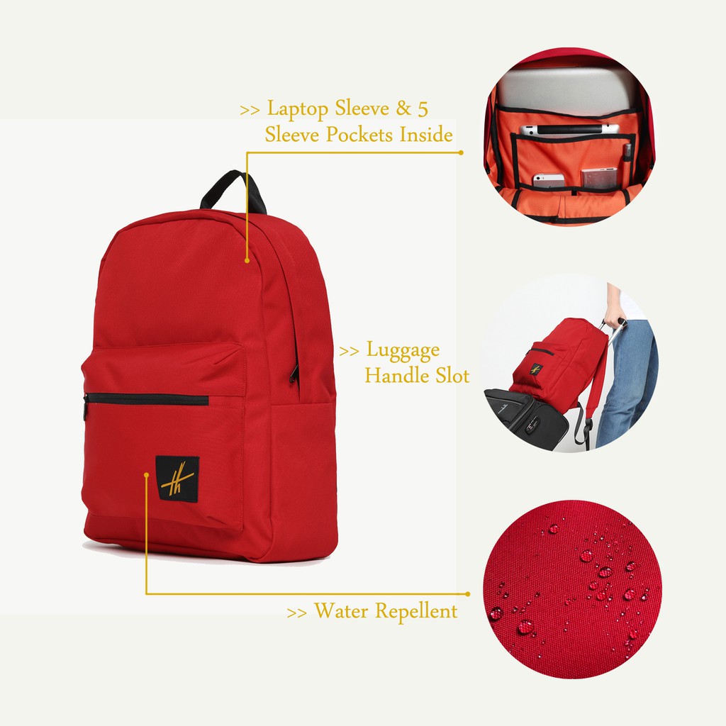 THEODOR Backpack STARK Red - Tas Ransel - Water Repellent - Pria Wanita - High Quality